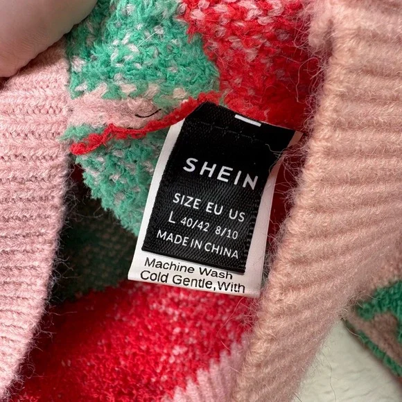 Womens Pink Cherry Print Long Sleeve Crew Neck Knit Crop Top Sweater - Picture 4 of 7